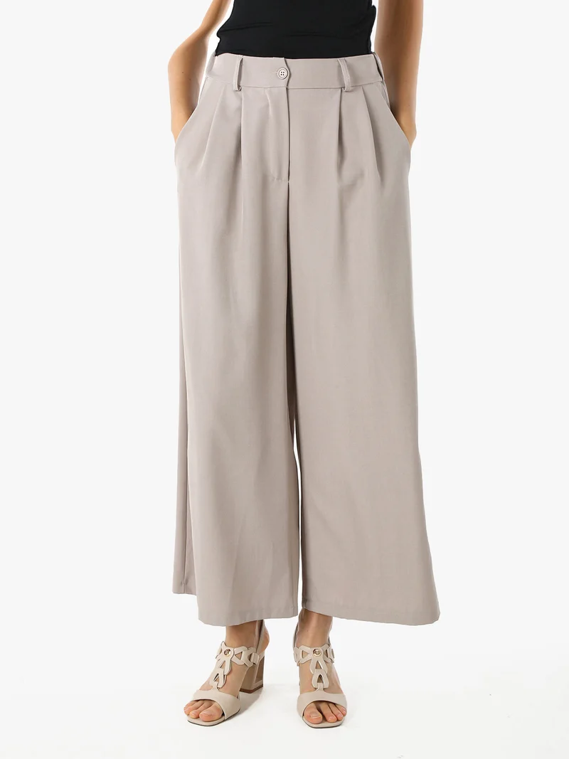Pantaloni donna a palazzo con vita alta - fango