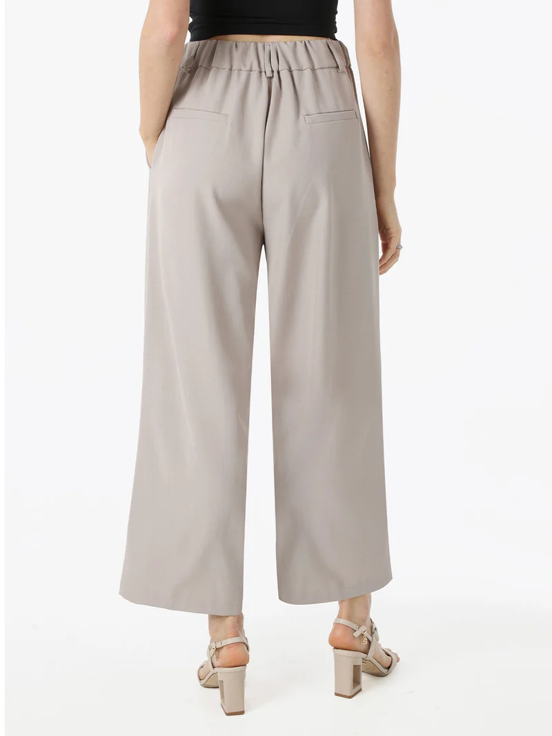 Pantaloni donna a palazzo con vita alta - fango