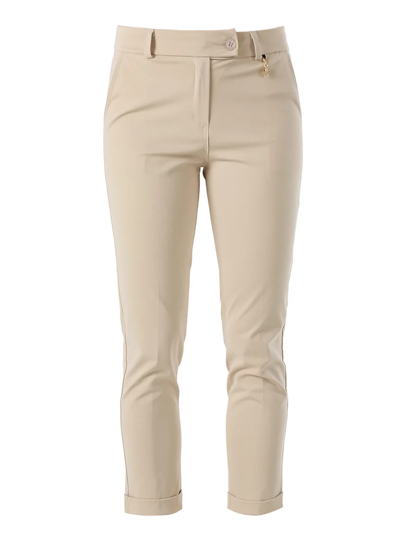 Pantaloni da donna a gamba dritta con risvolto - beige