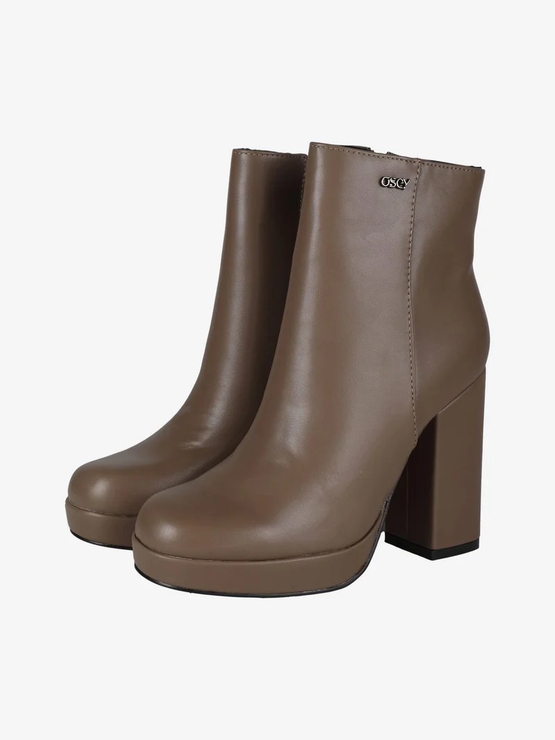 Tronchetti donna con tacco e plateau - taupe