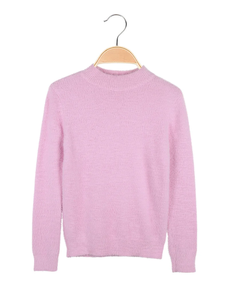 Maglione da bambina peloso con collo a lupetto - rosa