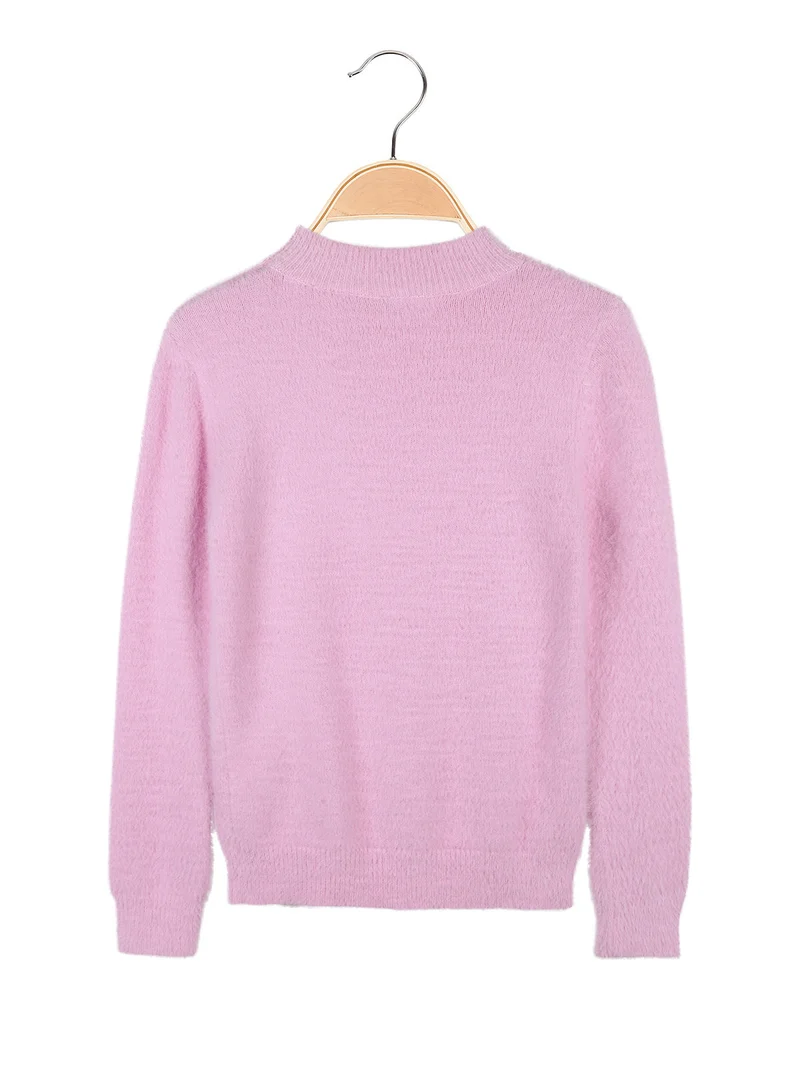 Maglione da bambina peloso con collo a lupetto - rosa