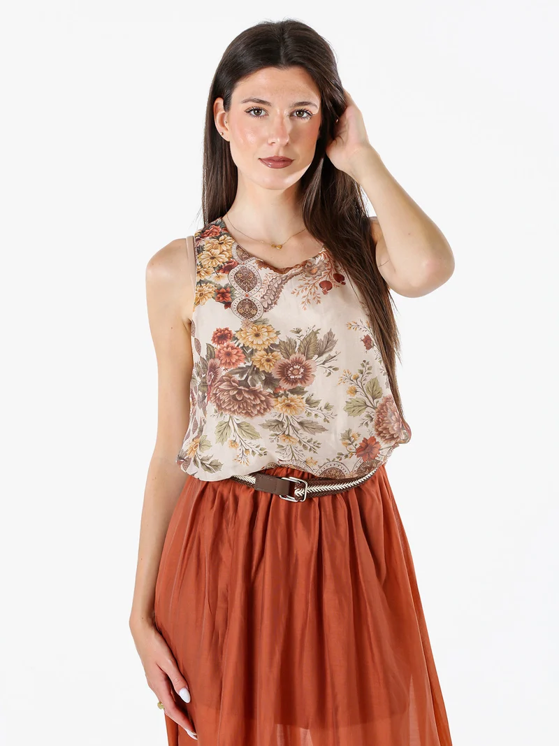 Top donna a palloncino con stampe - khaki