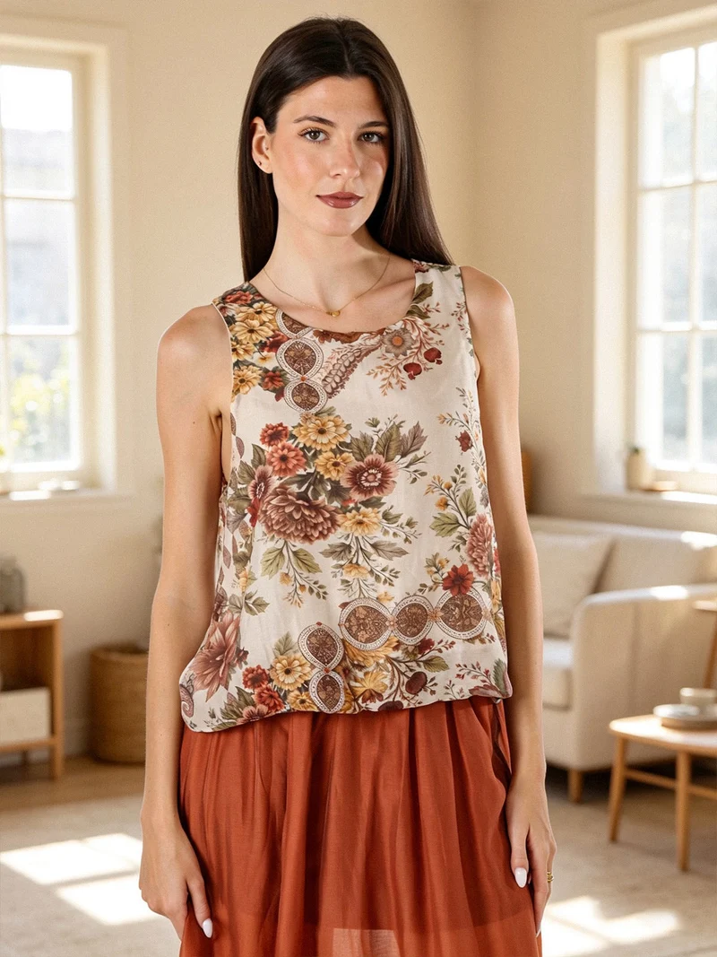 Top donna a palloncino con stampe - khaki
