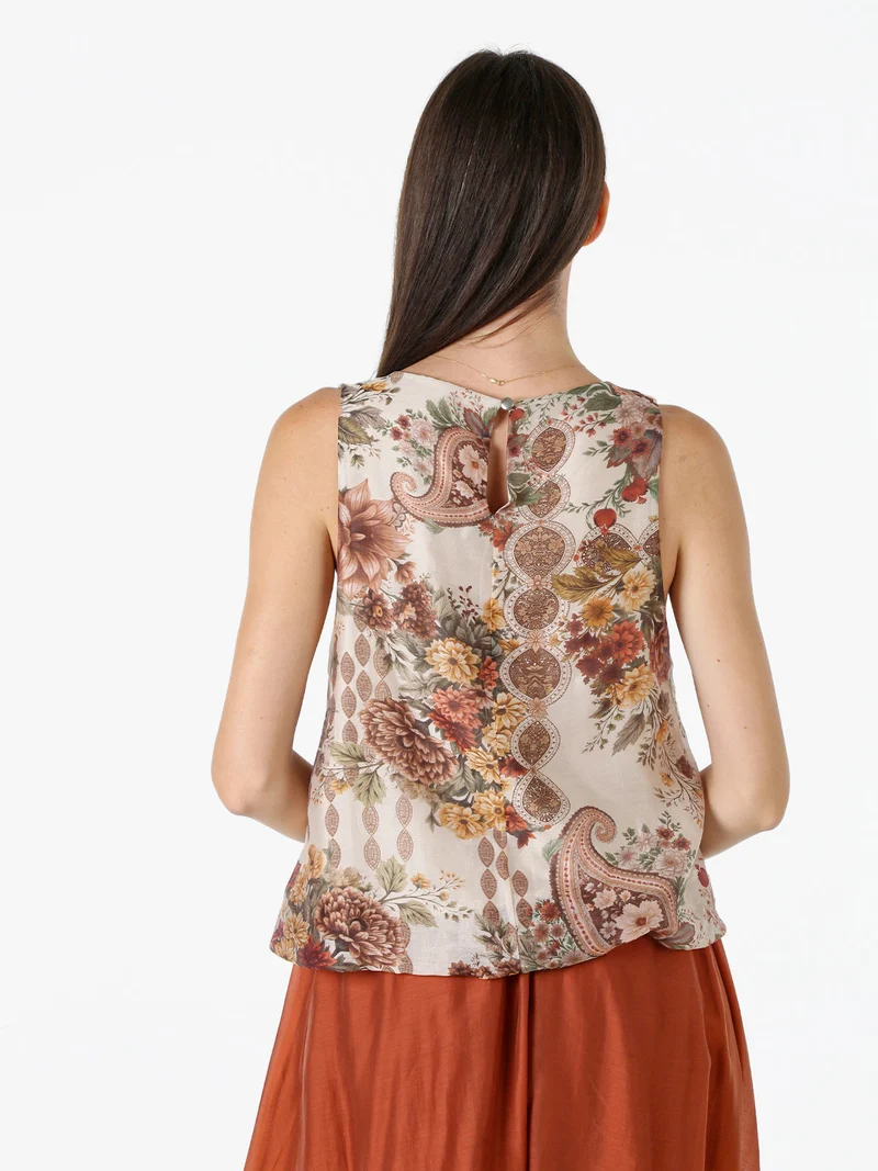 Top donna a palloncino con stampe - khaki