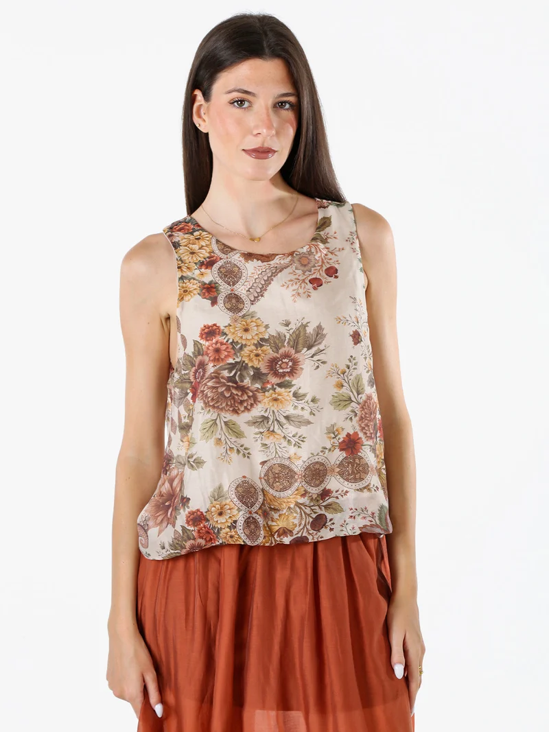 Top donna a palloncino con stampe - khaki