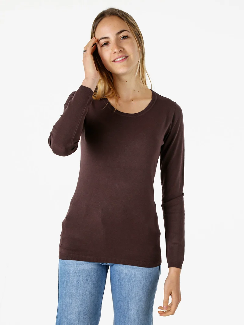 Pullover girocollo da donna in maglia - moro