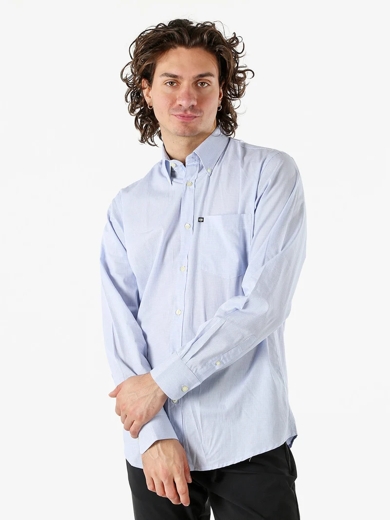 Camicia da uomo in cotone a quadretti con maniche lunghe - azzurro