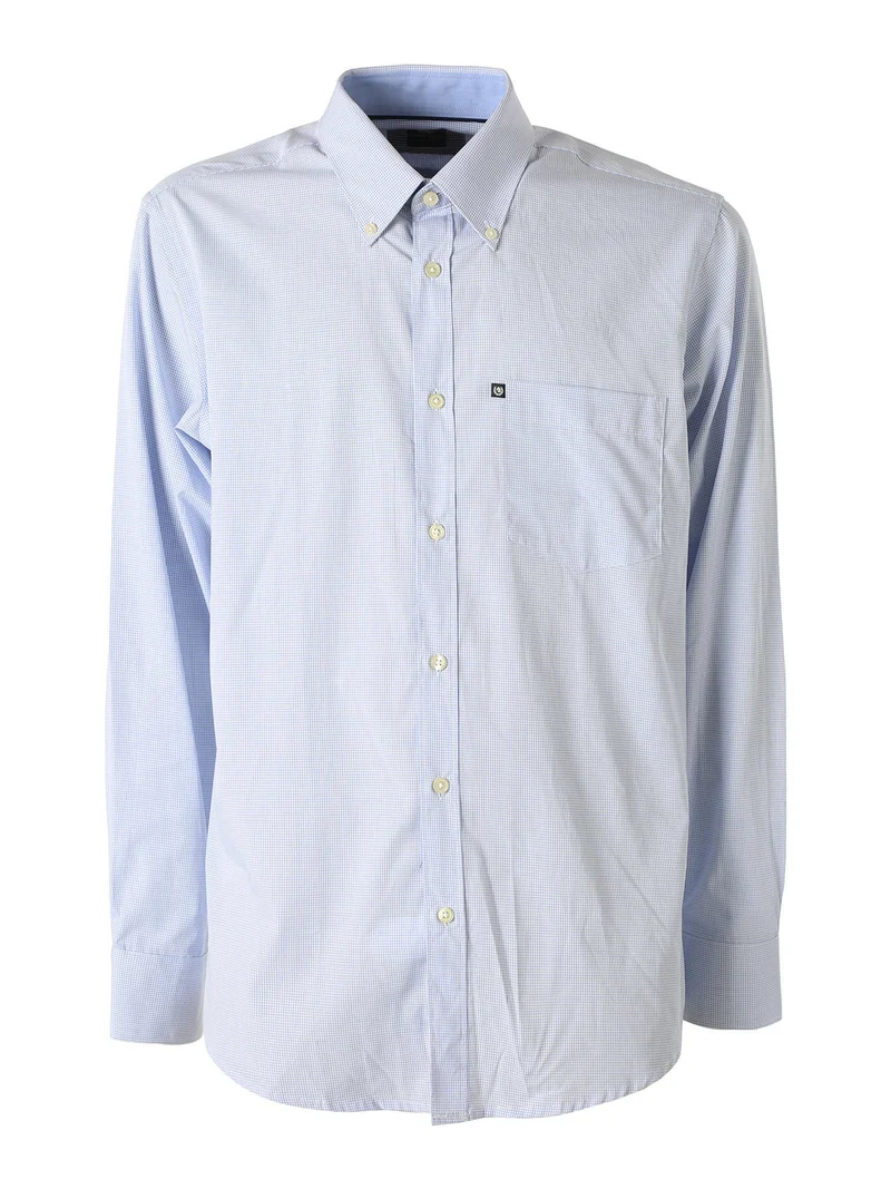 Camicia da uomo in cotone a quadretti con maniche lunghe - azzurro
