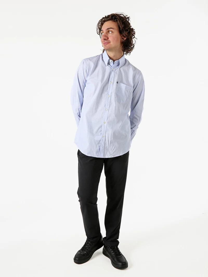 Camicia da uomo in cotone a quadretti con maniche lunghe - azzurro