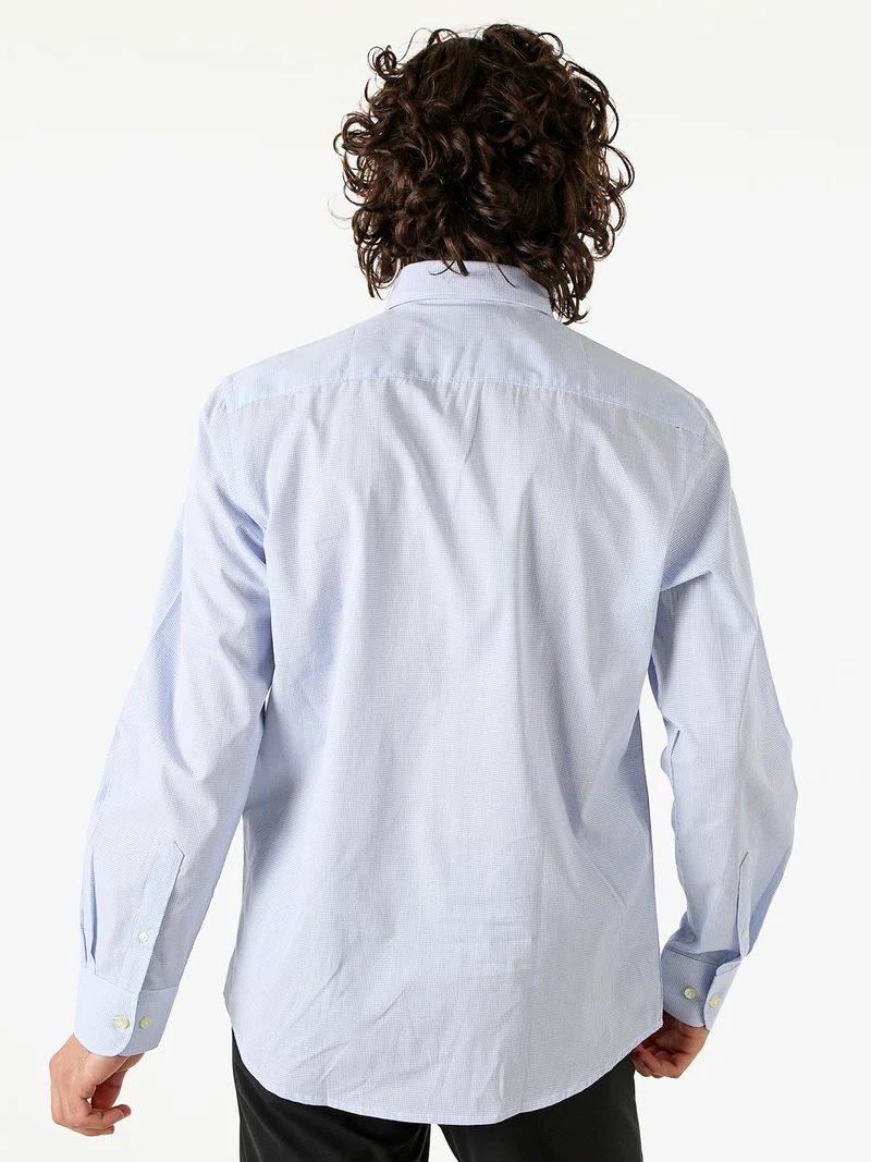 Camicia da uomo in cotone a quadretti con maniche lunghe - azzurro