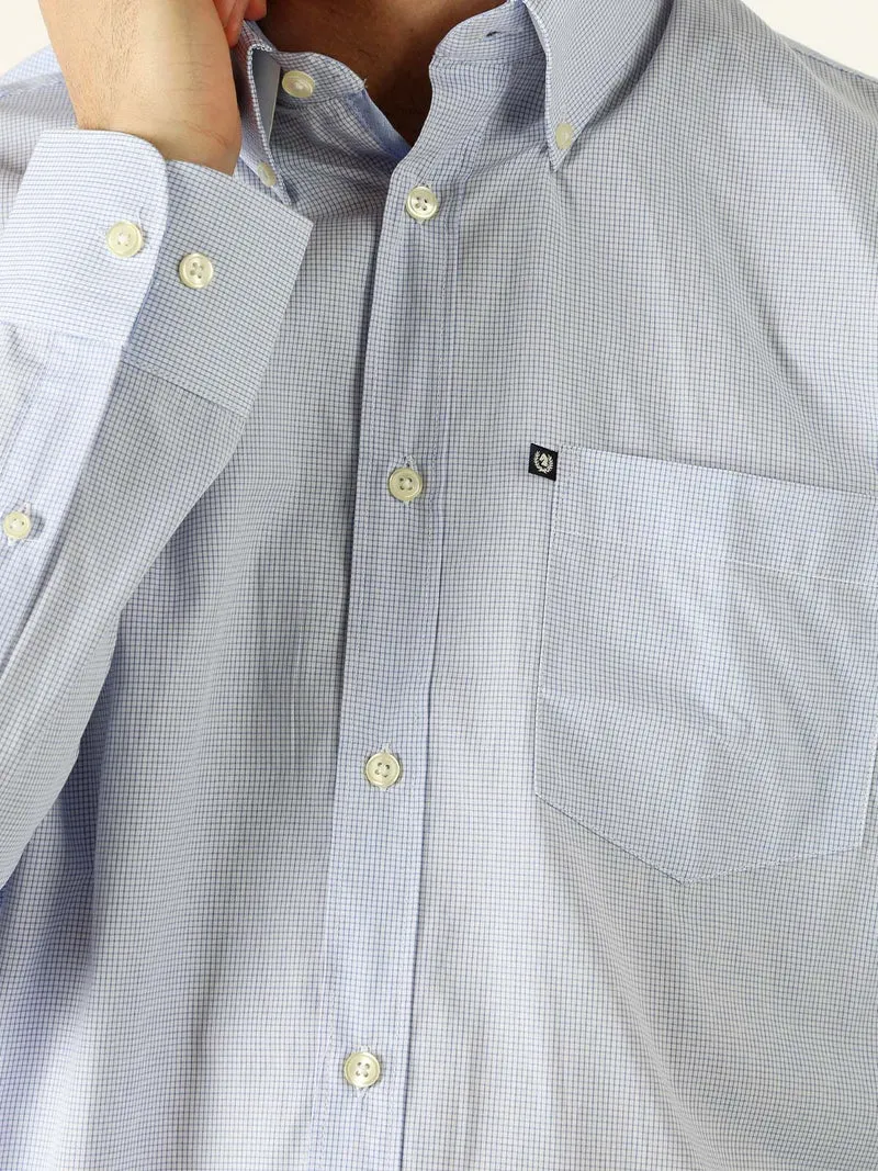 Camicia da uomo in cotone a quadretti con maniche lunghe - azzurro