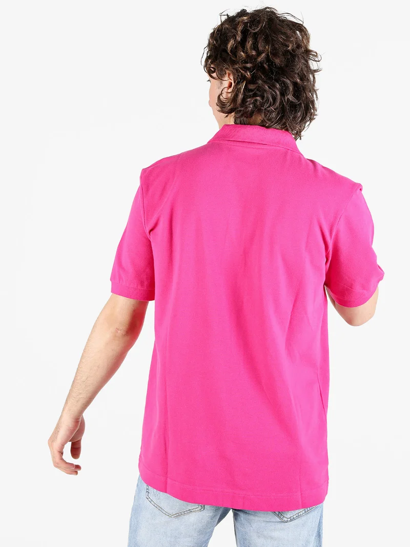Polo da uomo in cotone a manica corta con logo - fucsia