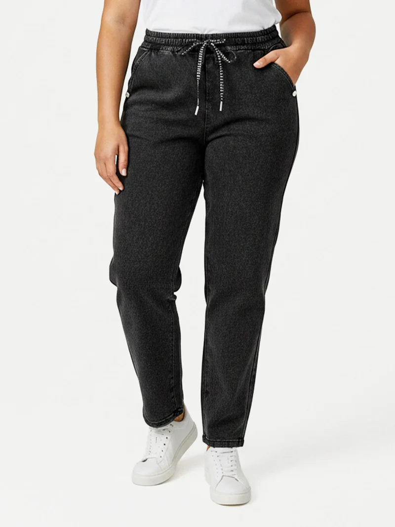 Jeggings donna con coulisse taglie grandi - nero