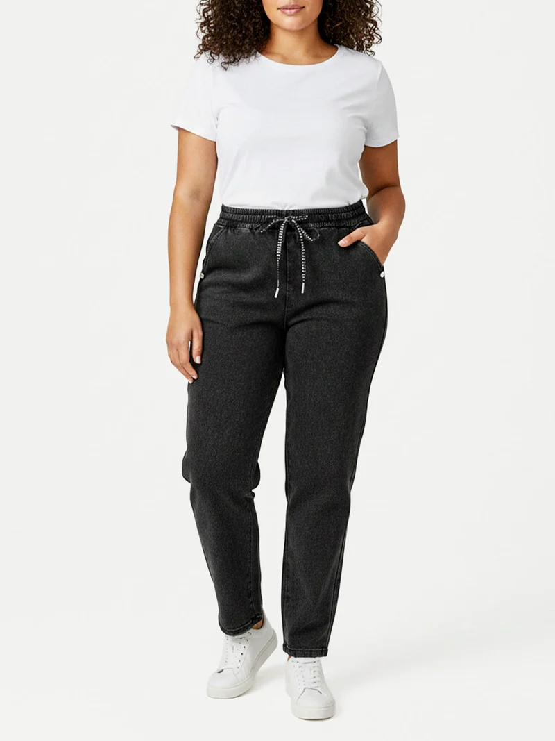 Jeggings donna con coulisse taglie grandi - nero