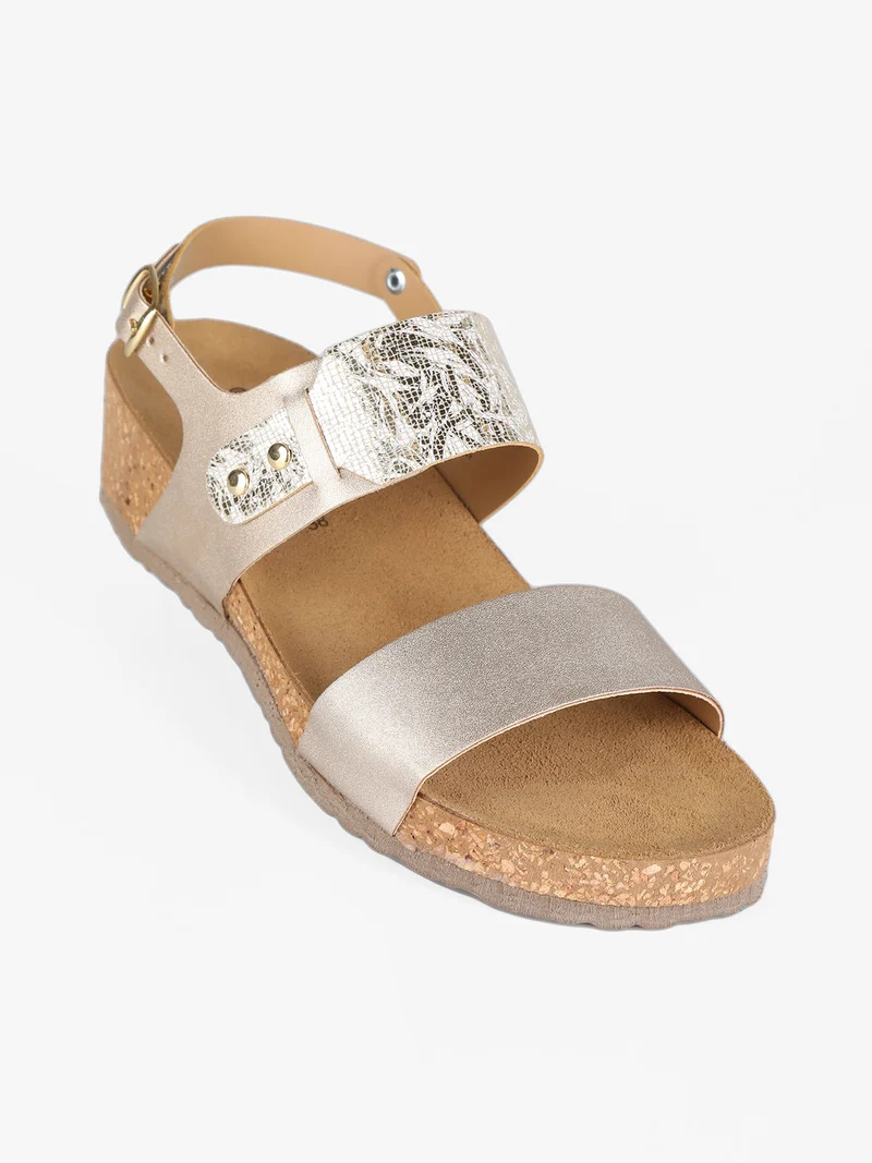 Sandali donna con zeppa effetto sughero - platino
