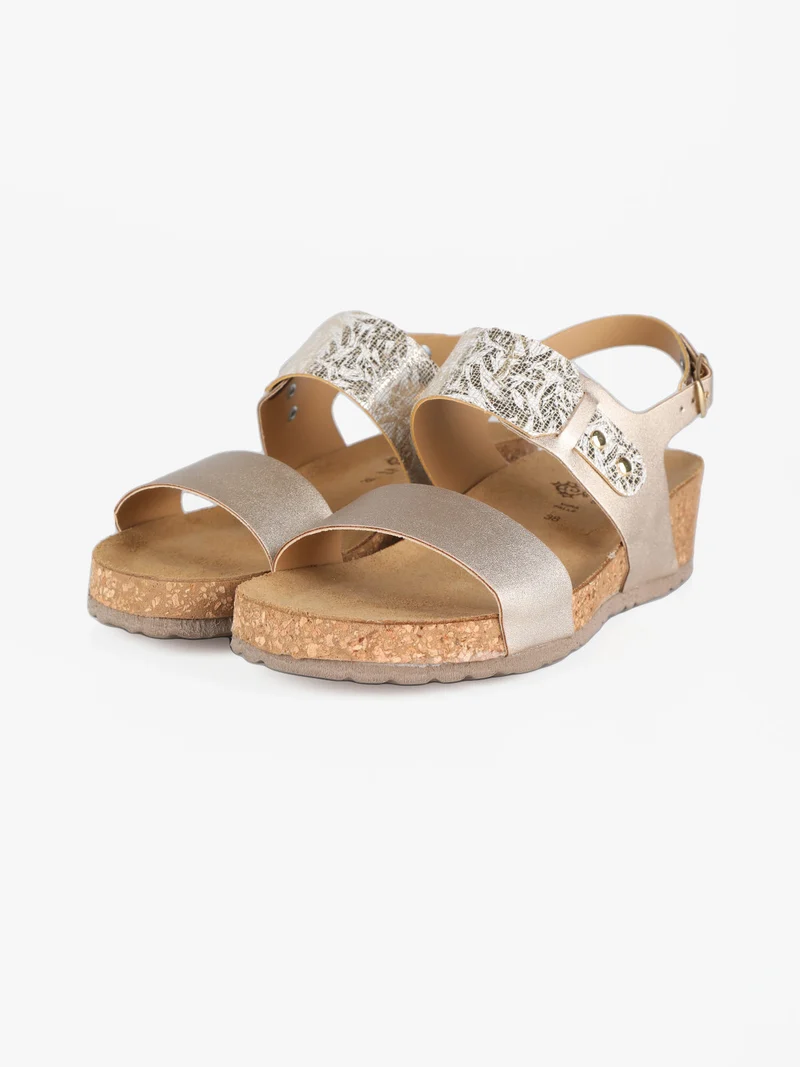 Sandali donna con zeppa effetto sughero - platino
