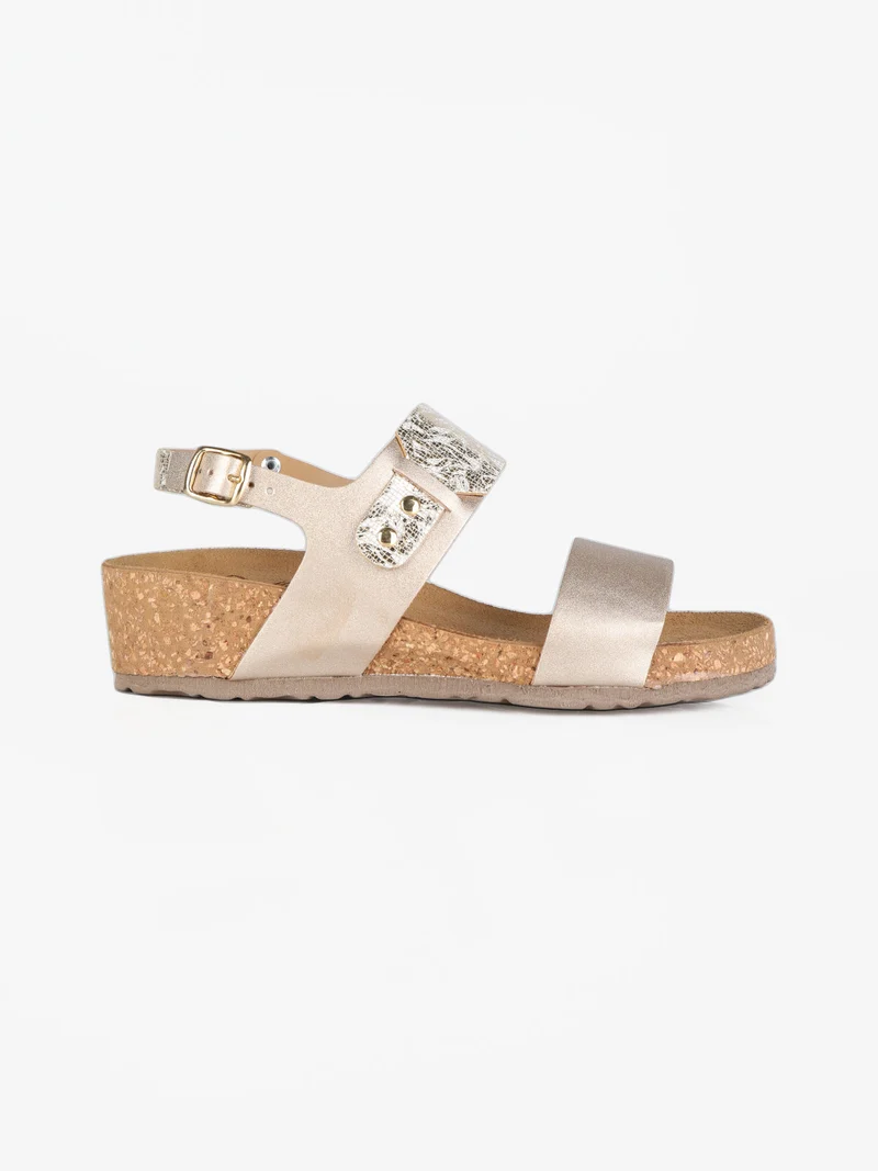 Sandali donna con zeppa effetto sughero - platino