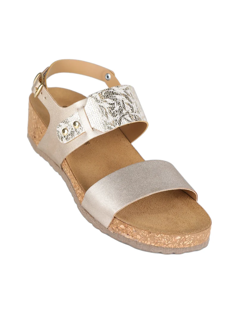 Sandali donna con zeppa effetto sughero - platino