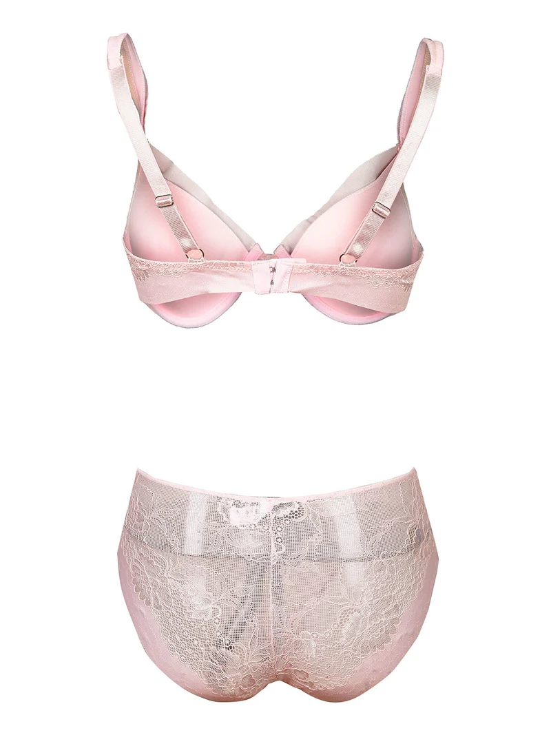 P0675C Bralette + panty in pizzo - rosa