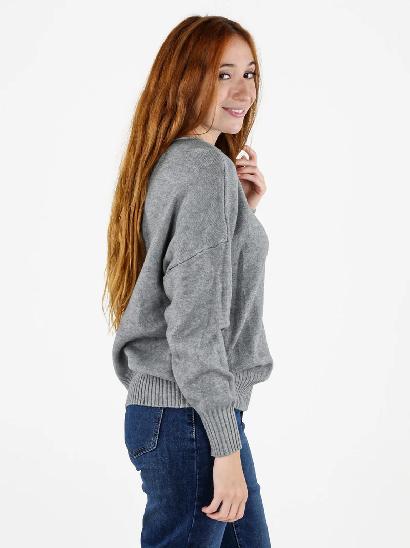 Pullover donna oversize in maglia - grigio