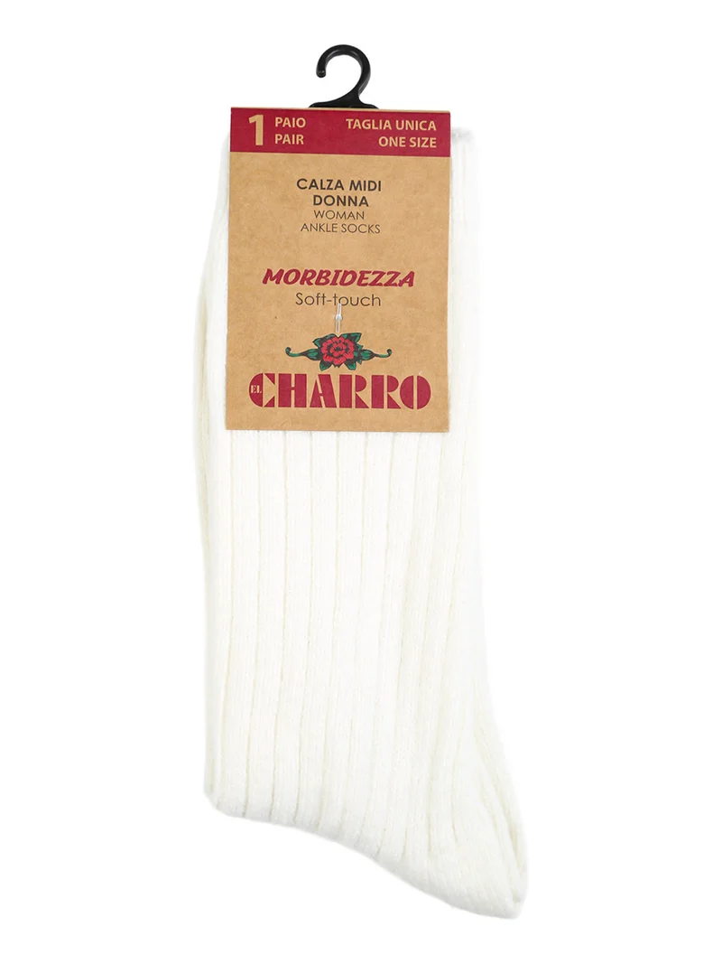 Calze midi da donna morbide a costine - panna
