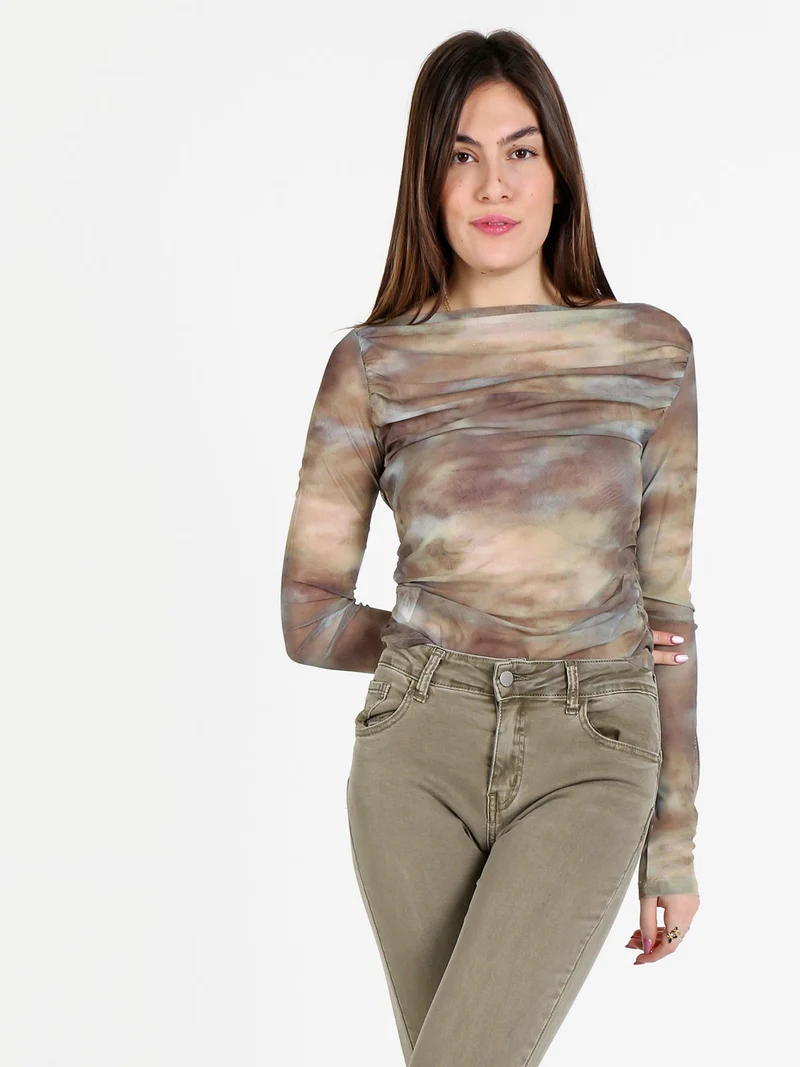 Maglia donna velata a maniche lunghe con scollo a barca - verde chiaro
