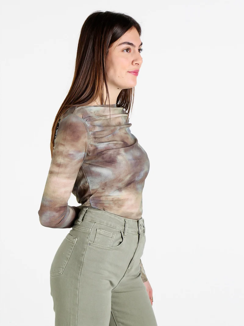 Maglia donna velata a maniche lunghe con scollo a barca - verde chiaro