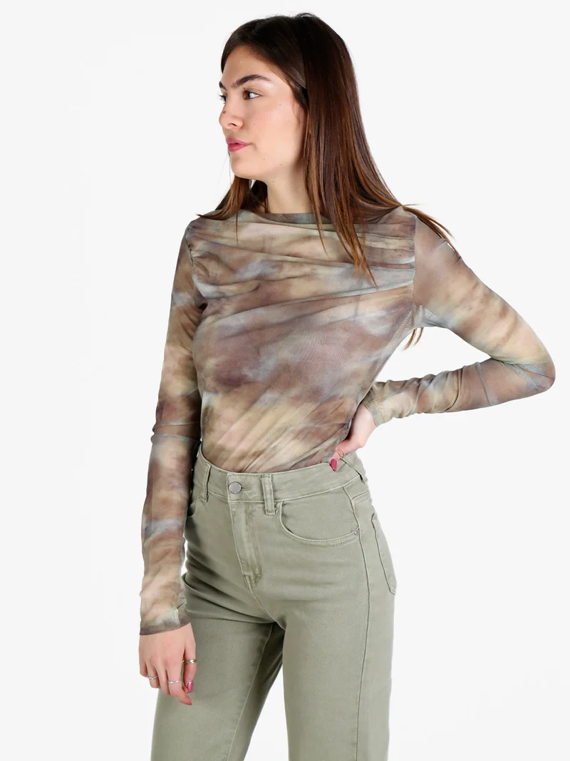 Maglia donna velata a maniche lunghe con scollo a barca - verde chiaro