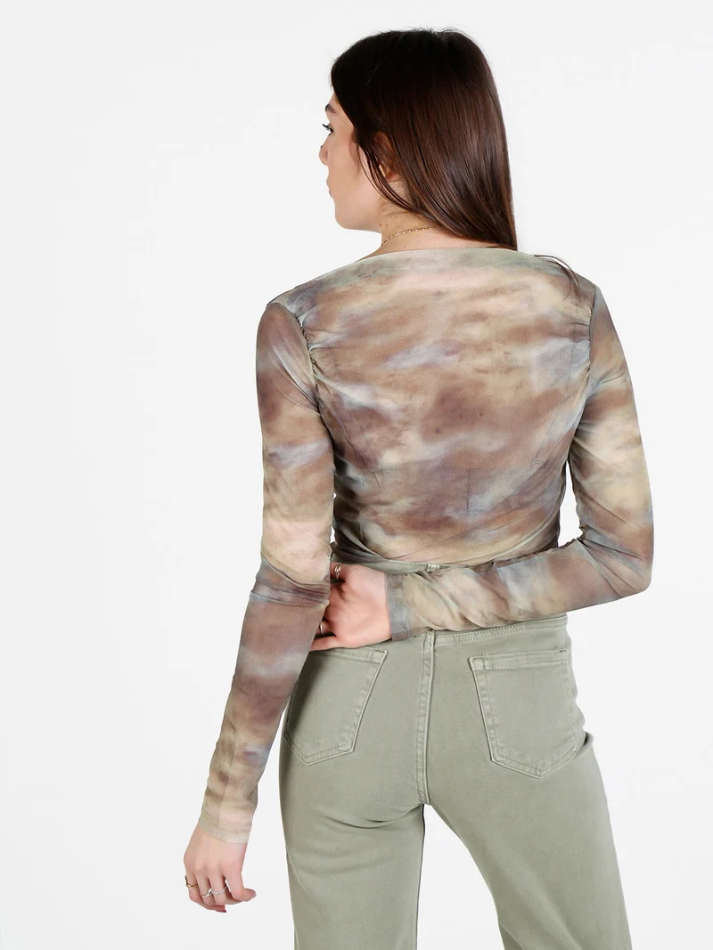 Maglia donna velata a maniche lunghe con scollo a barca - verde chiaro