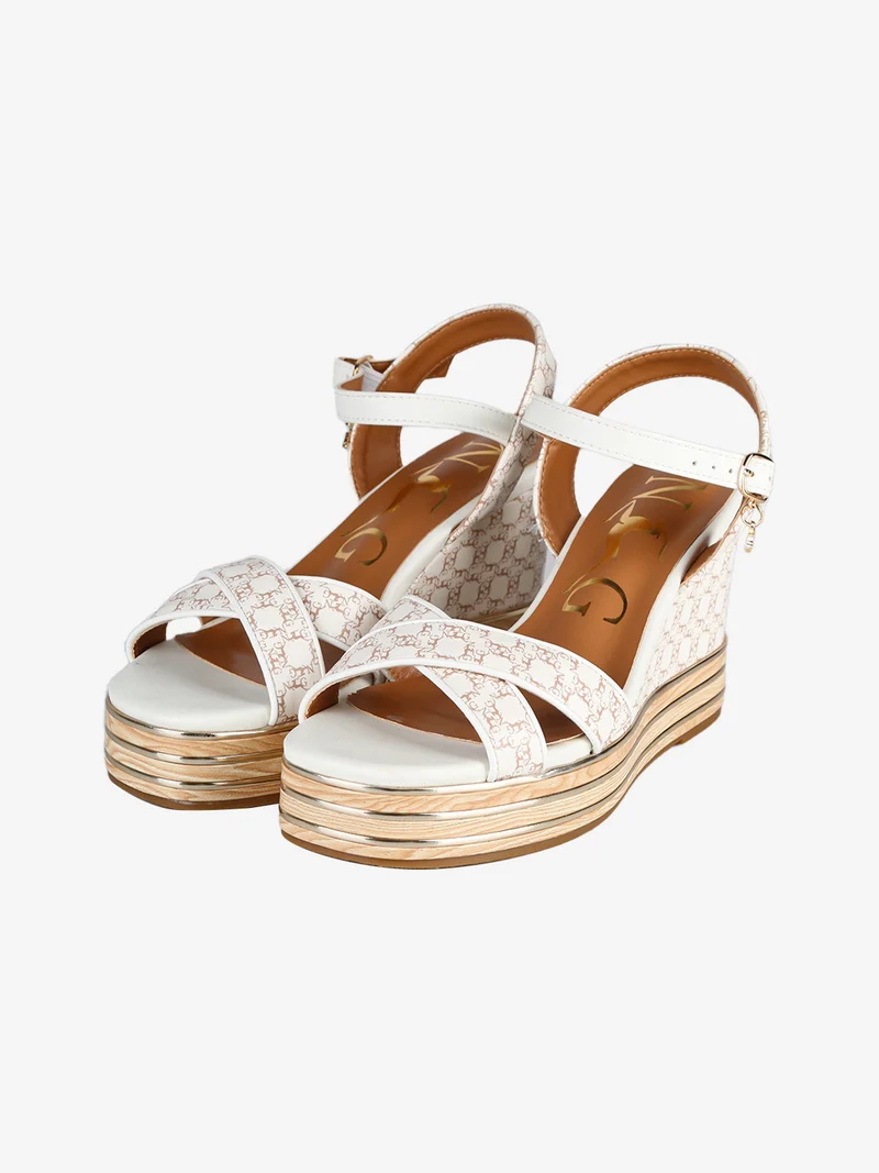 Sandali donna con zeppa platform e fascette intrecciate - bianco
