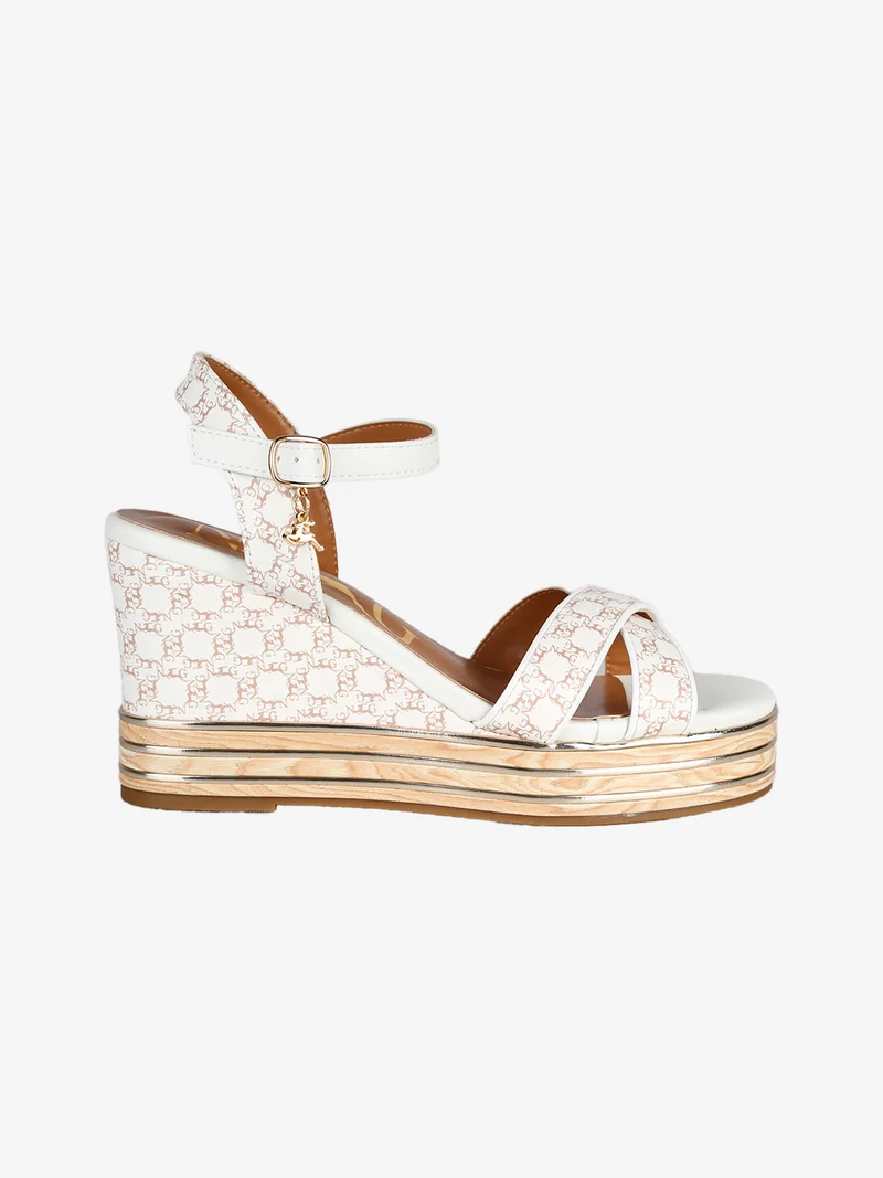 Sandali donna con zeppa platform e fascette intrecciate - bianco