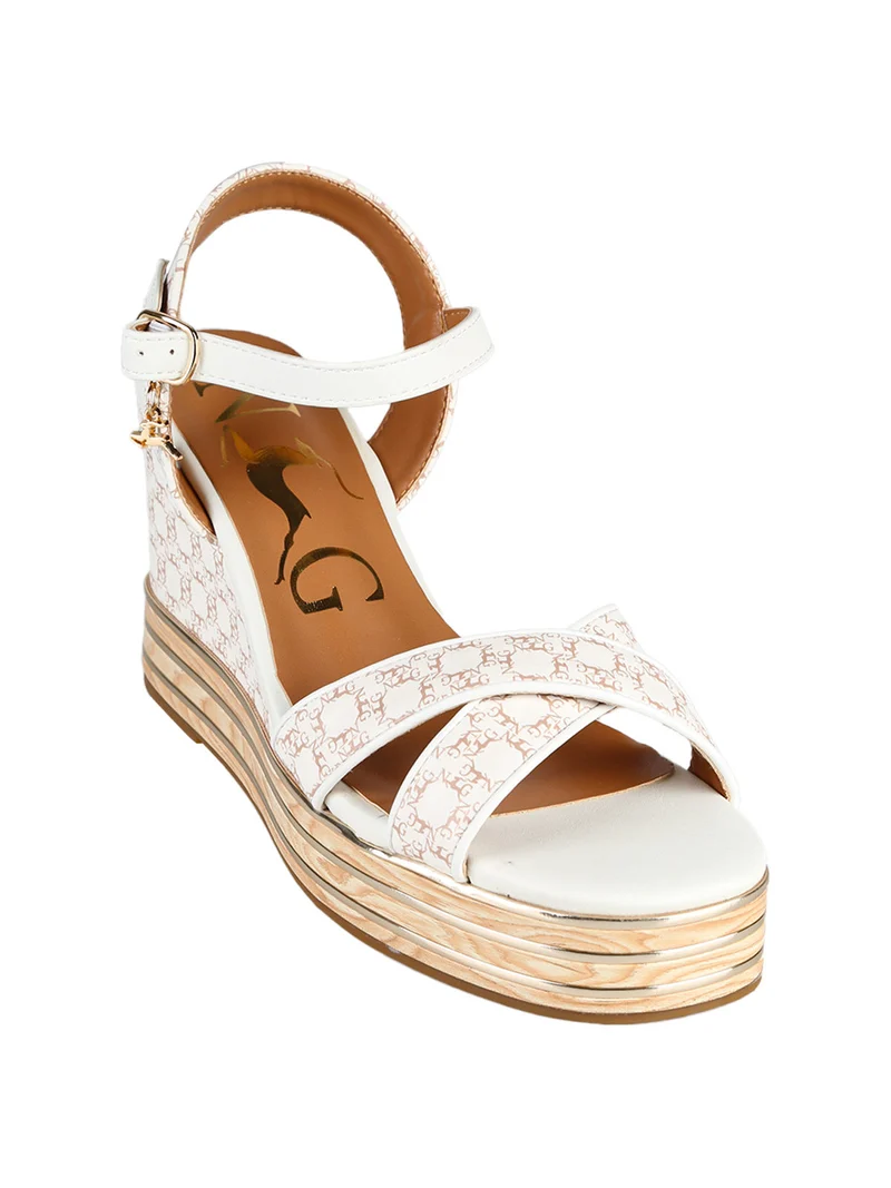 Sandali donna con zeppa platform e fascette intrecciate - bianco