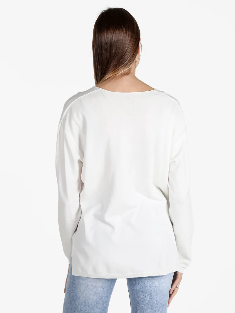 Pullover donna oversize in maglia scollo V - bianco
