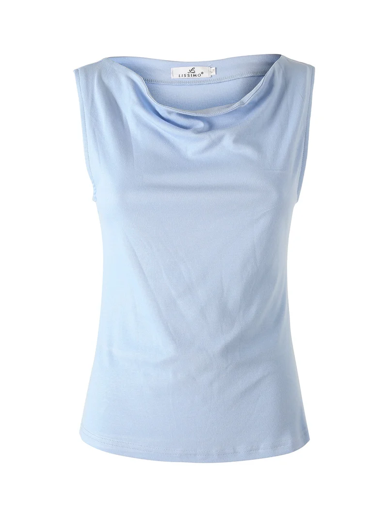 Top donna in viscosa con scollo a cascata - azzurro