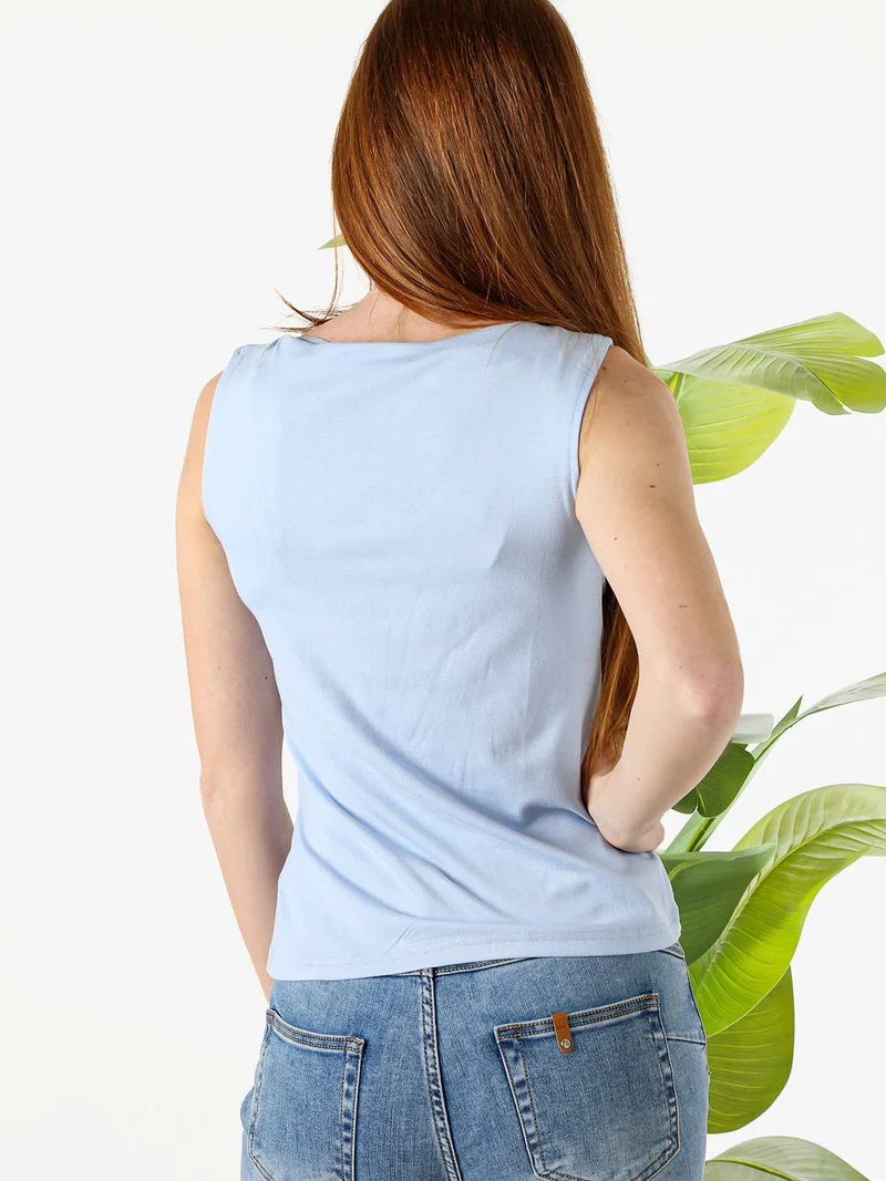 Top donna in viscosa con scollo a cascata - azzurro