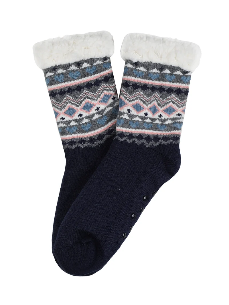 Calze antiscivolo da donna con imbottitura in pelo - blu scuro