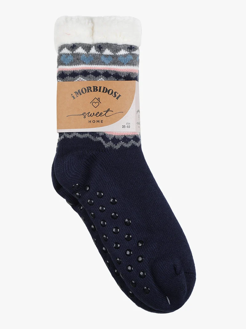 Calze antiscivolo da donna con imbottitura in pelo - blu scuro