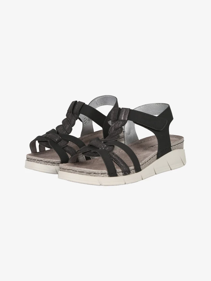 Sandali donna con zeppa e cinturino a strappo - nero