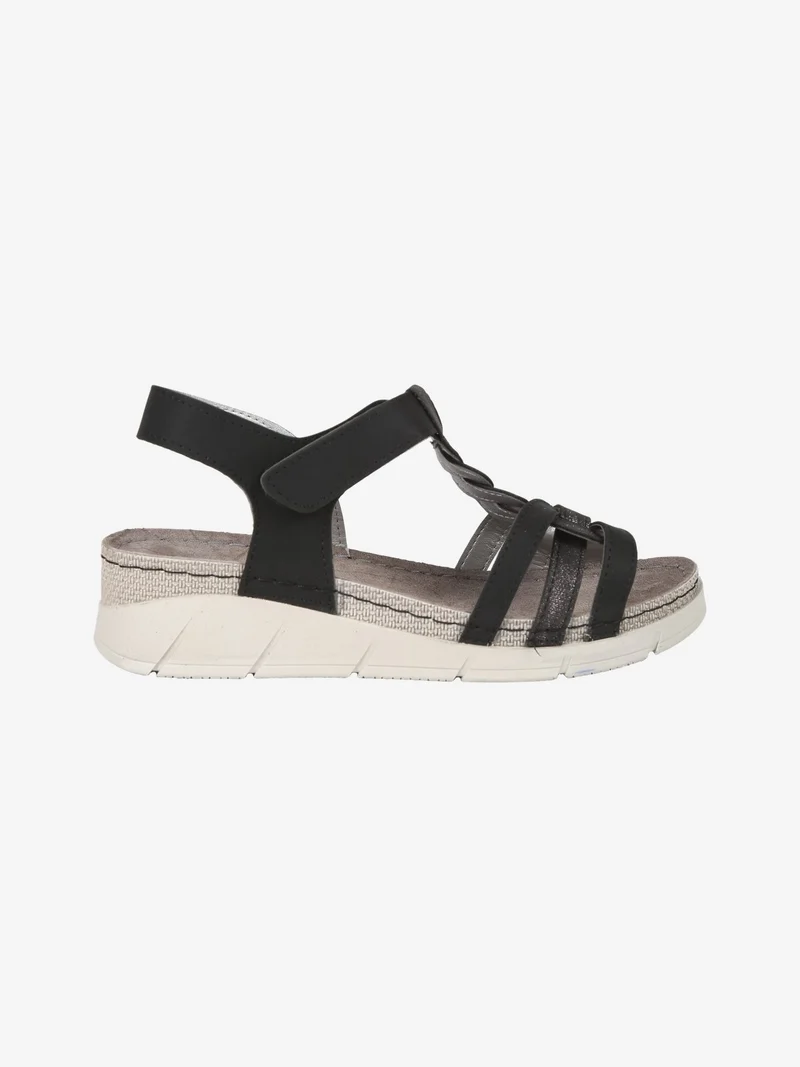 Sandali donna con zeppa e cinturino a strappo - nero