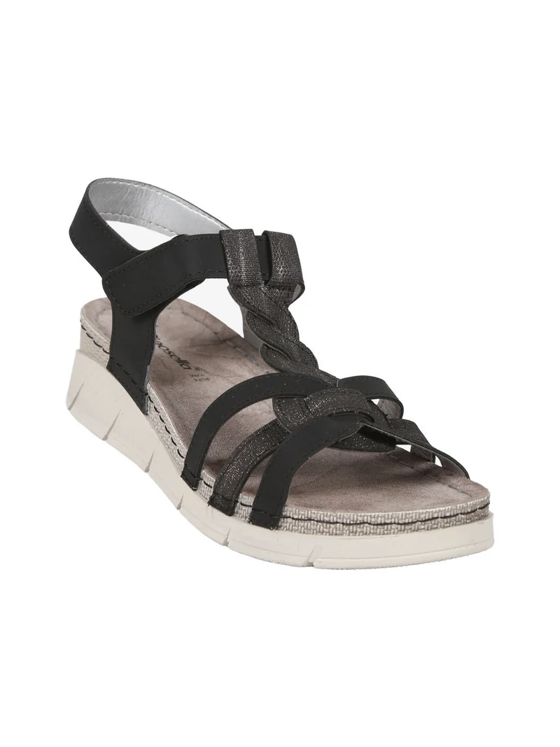 Sandali donna con zeppa e cinturino a strappo - nero