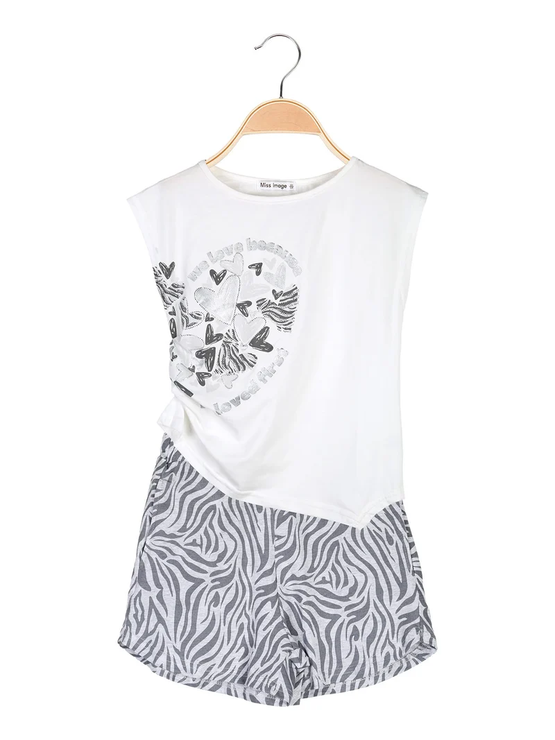 Completo corto da ragazza in cotone con top e shorts - bianco