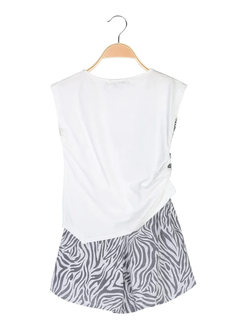Completo corto da ragazza in cotone con top e shorts - bianco