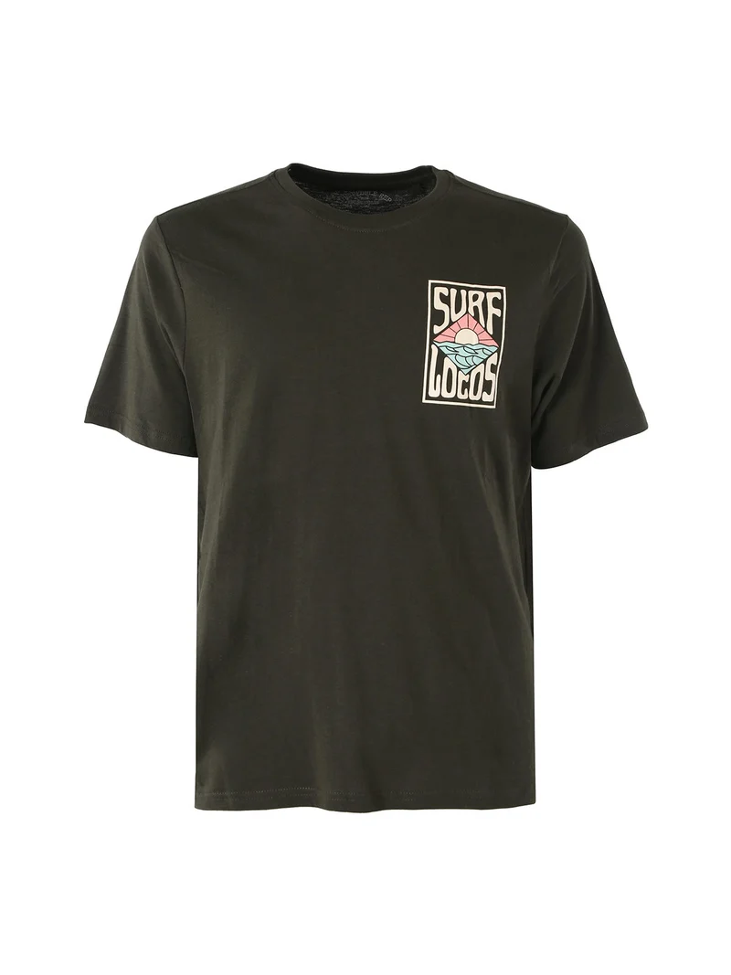 T-shirt da uomo in cotone con stampa davanti e dietro - militare