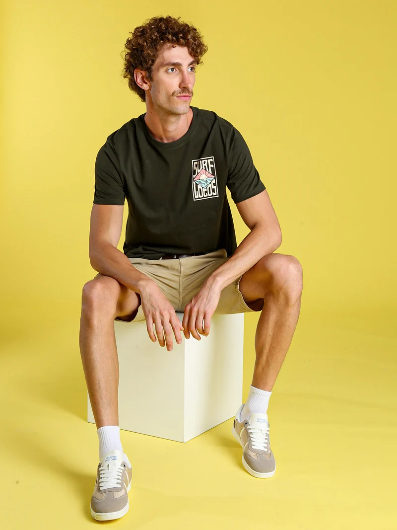 T-shirt da uomo in cotone con stampa davanti e dietro - militare