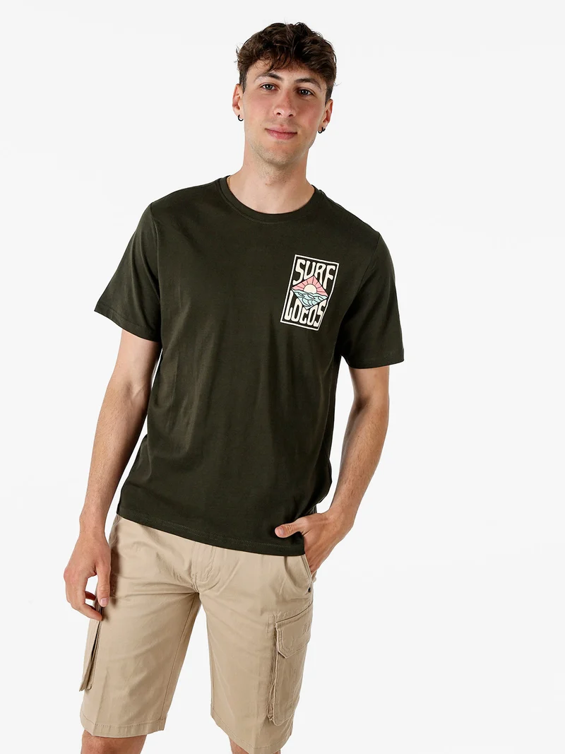 T-shirt da uomo in cotone con stampa davanti e dietro - militare