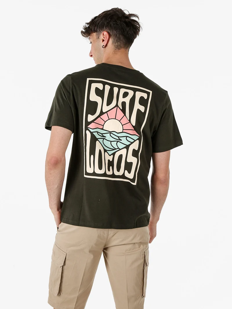 T-shirt da uomo in cotone con stampa davanti e dietro - militare