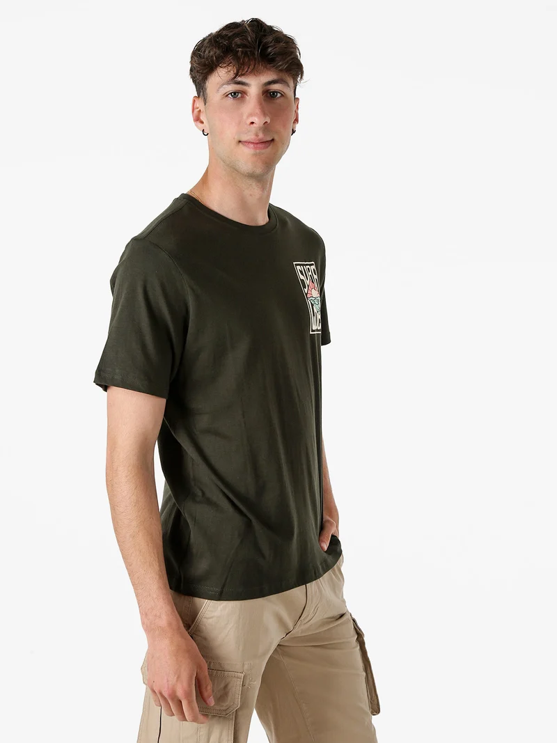 T-shirt da uomo in cotone con stampa davanti e dietro - militare