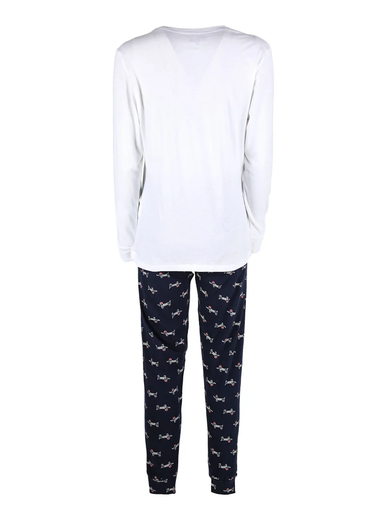 Pigiama lungo da donna in cotone - bianco