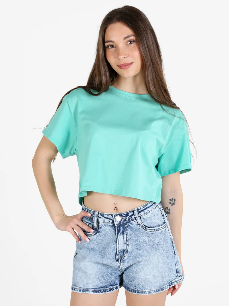 T-shirt crop donna in cotone oversize - verde